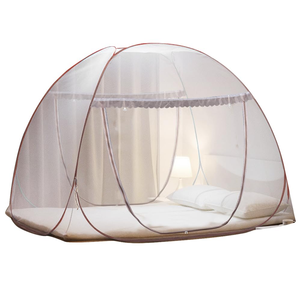 AMMER Pop Up Mosquito Net Tent for Beds, Portable Foldable Mosquito Netting Folding Design with Net Bottom,2 Entries,Suit for Twin to King Size Bed (79x71x59inch)