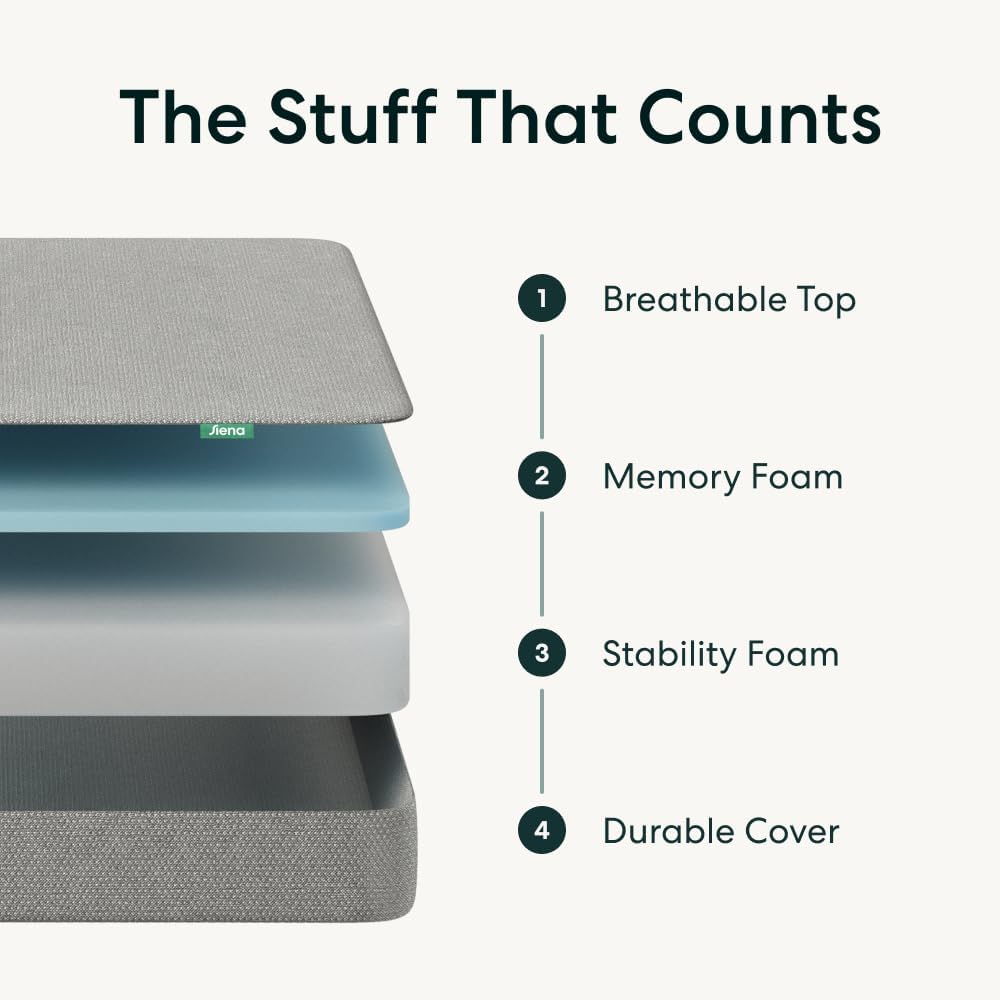 Siena 8” Twin Mattress - Memory Foam - Medium Firm - 180 Night Trial - Premium Pressure-Relieving Layers - 10 Year Warranty - Mattress in a Box - CertiPUR-US Certified