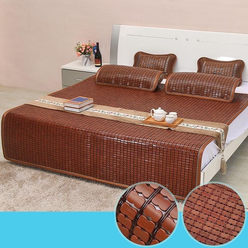 Natural Bamboo Summer Sleeping Mat, Foldable Cooling Mat for Bed, Home Quick Cooling Textile Rattan Mat, Bamboo Sleeping Mat for Home School Dormitory, Brown