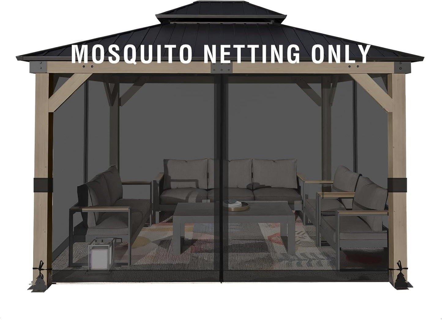 Aoodor Universal 10x12 ft Gazebo Mosquito Netting, Replacement 4-Panel Sidewalls with Double Zippers for Patio, Backyard, Deck, and Lawn (Netting Only, Black)