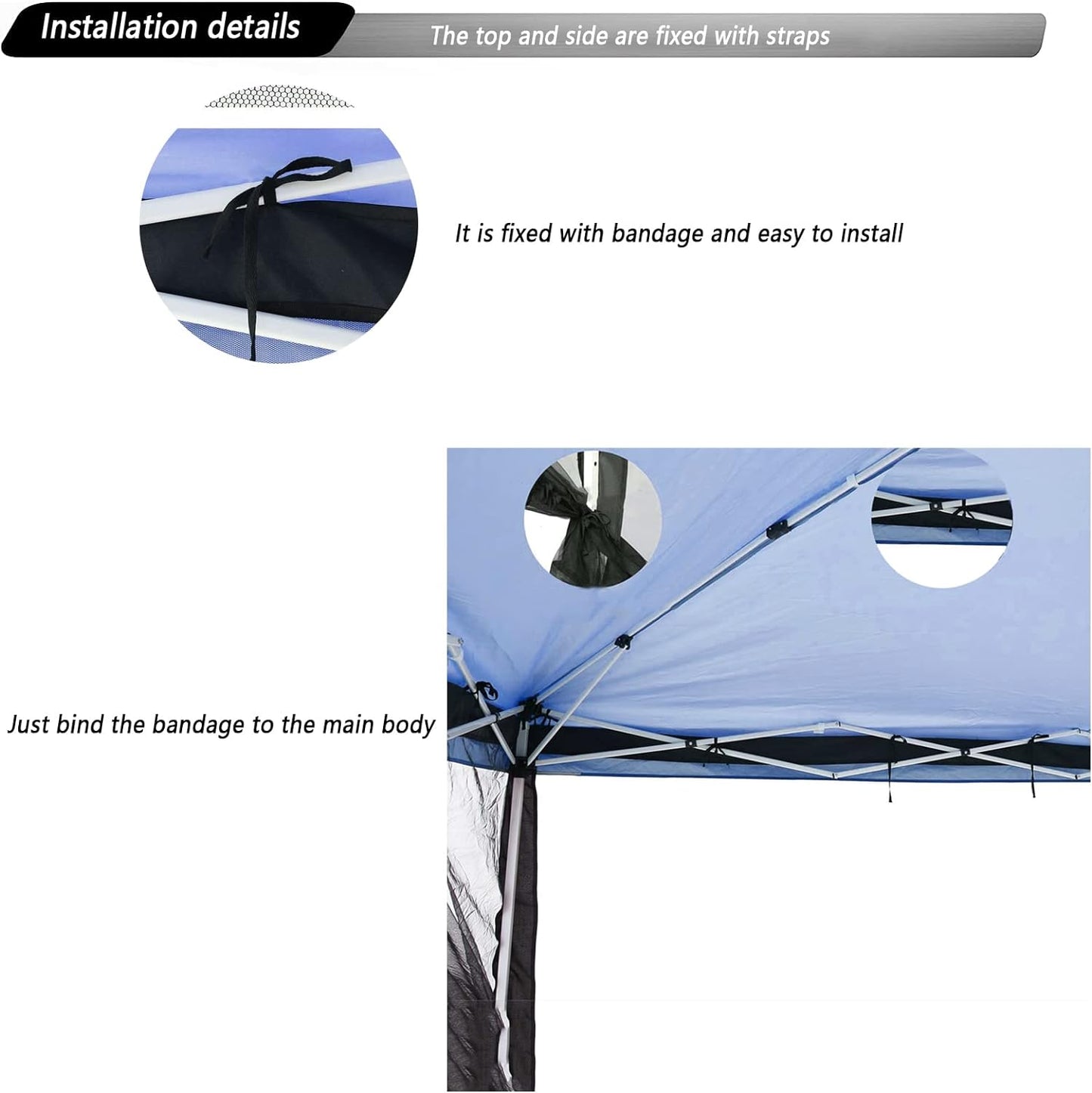 10x10 Mosquito Netting for Patio Camping Gazebo/Pop Up Canopy Tent,Double Door Side Screen Easy Installation Black(Only Mosquito Net No Frame) (Embedded 10x10)