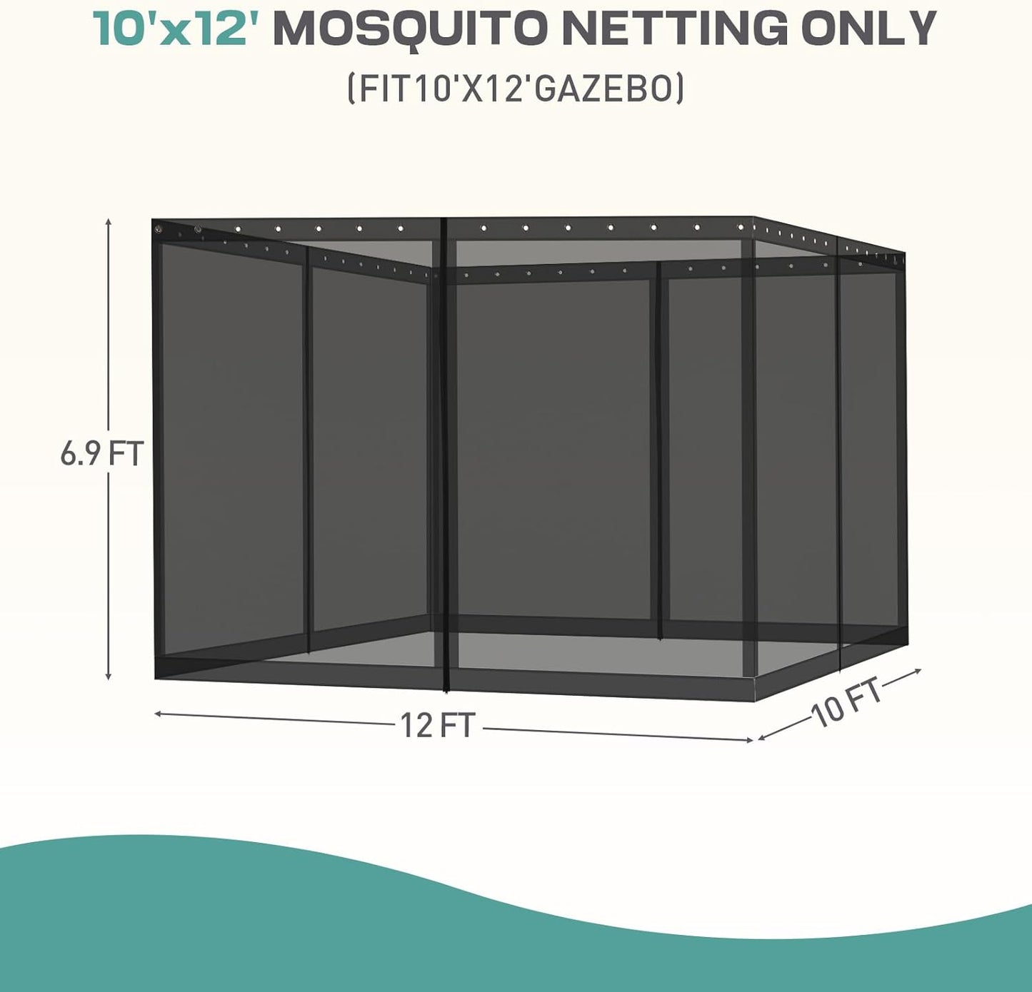 Aoodor Universal 10x12 ft Gazebo Mosquito Netting, Replacement 4-Panel Sidewalls with Double Zippers for Patio, Backyard, Deck, and Lawn (Netting Only, Black)