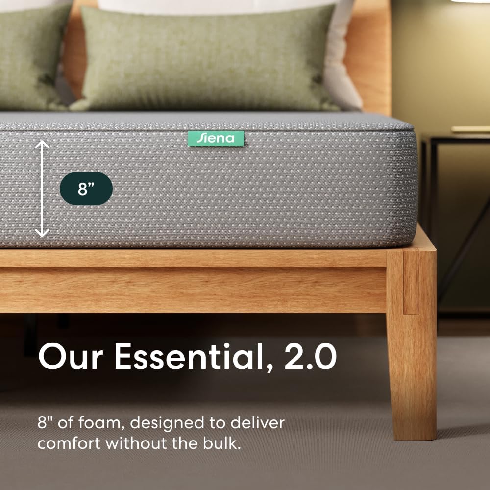 Siena 8” Twin Mattress - Memory Foam - Medium Firm - 180 Night Trial - Premium Pressure-Relieving Layers - 10 Year Warranty - Mattress in a Box - CertiPUR-US Certified