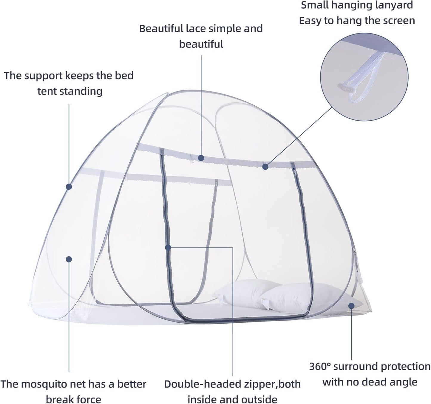 Pop-Up Mosquito Net Tent for Bed, Portable Folding Design Outdoor Camping Bed Tent with Net Bottom for Baby Adults, Easy to Install and Wash for Single/Twin Size Bed 75 x 59 x 39 inch