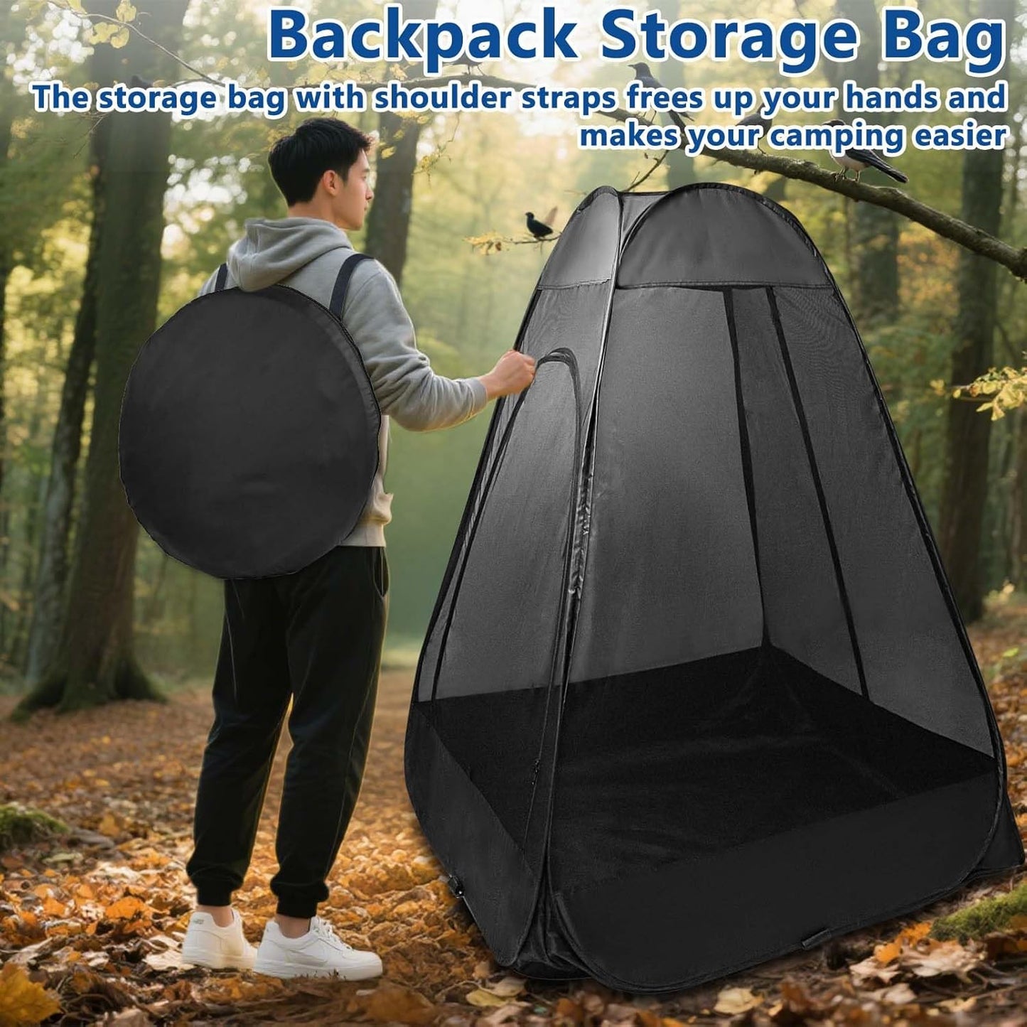 1-Person Camping Chair Pop up Tent, 47"x47"x59" See Through Single Mesh Tent Bugs Barrier Mosquito Net 2 Zipper Doors Outdoor Sports Pod Shelter with Bag for Fishing, Not Included Chair