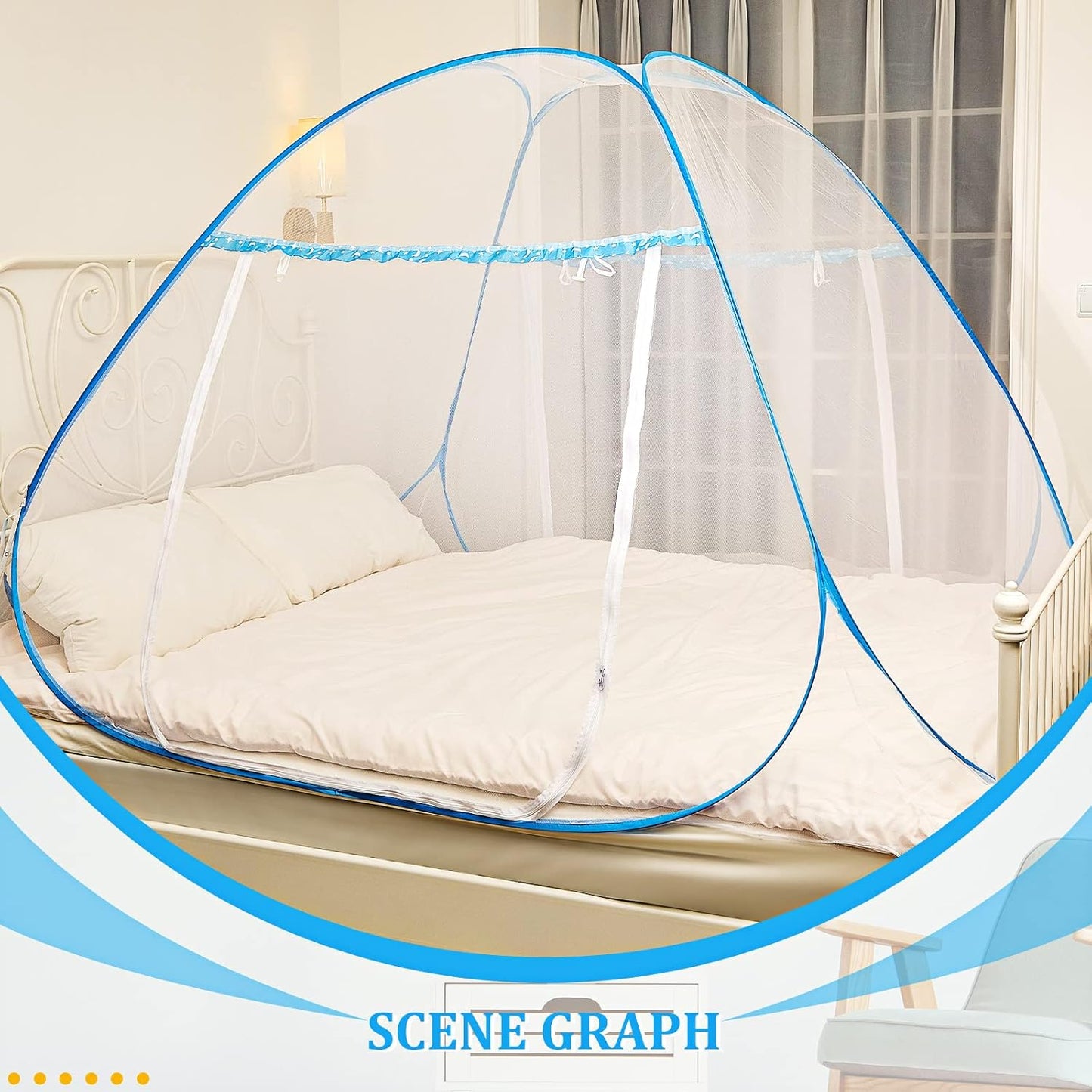 Tudomro 2 Pcs Pop Up Mosquito Net Tent with Bottom 79 x 71 x 59 Inch Folding Design Bed Canopy Portable Mesh Tent for Queen to King Size Bed Bedroom and Outdoor Trip, Easy to Install