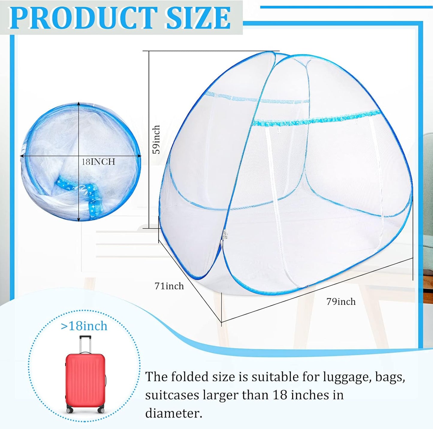 Tudomro 2 Pcs Pop Up Mosquito Net Tent with Bottom 79 x 71 x 59 Inch Folding Design Bed Canopy Portable Mesh Tent for Queen to King Size Bed Bedroom and Outdoor Trip, Easy to Install