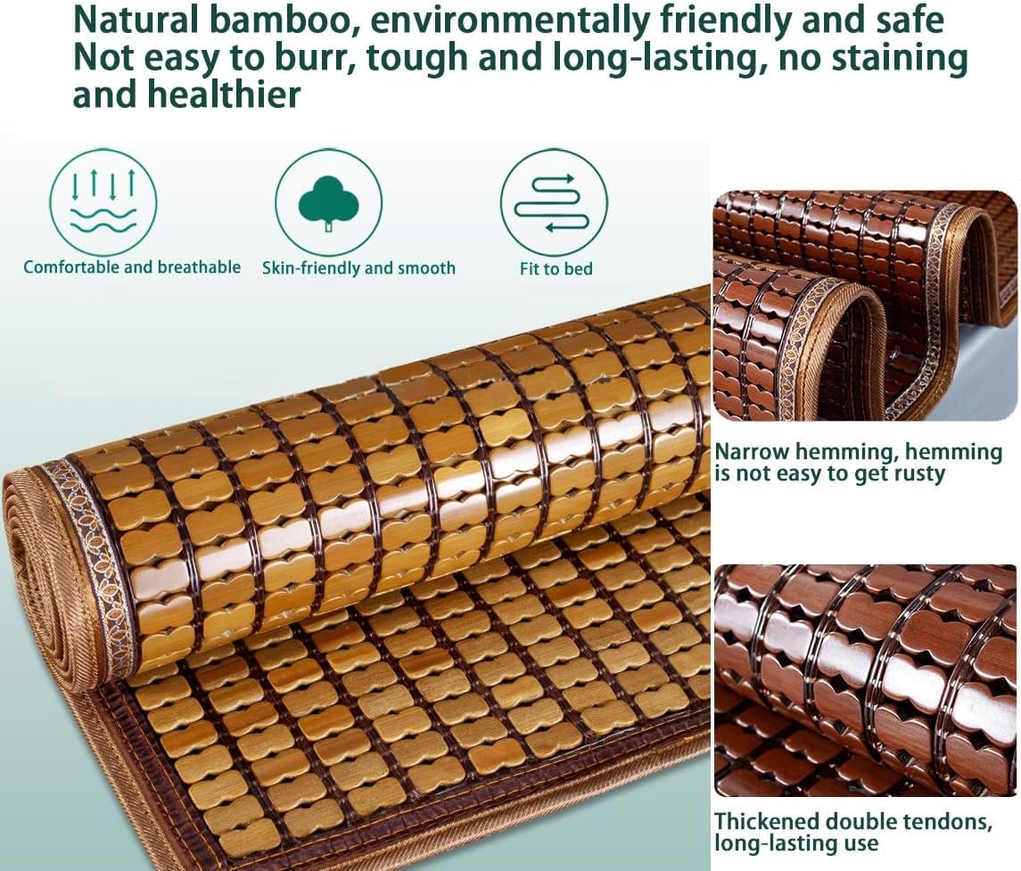 Natural Bamboo Summer Sleeping Mat, Foldable Cooling Mat for Bed, Home Quick Cooling Textile Rattan Mat, Bamboo Sleeping Mat for Home School Dormitory, Brown