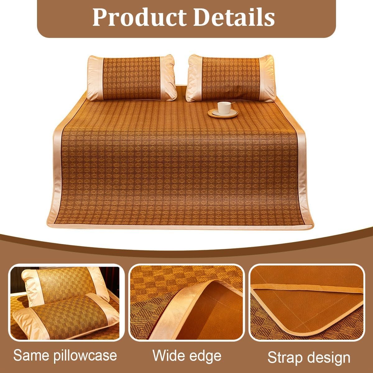 Summer Bamboo Sleeping mat, Summer Cooling Bamboo Sleeping Mat Foldable, Traditional Chinese Rattan Pad Cooling Mattress, Foldable Breathable, for Single Double Queen-Size(Color D,150cm)
