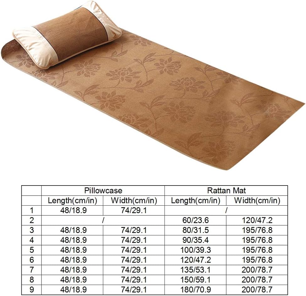 Rattan Cooling Summer Sleeping Pad Home Textile Sleeping Mat Grid Fitted Sheet Summer Cool Bed Cover & Pillow Shams Set(90 * 195cm)