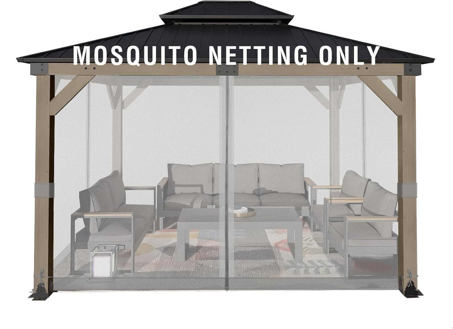 Aoodor Universal 10x12 ft Gazebo Mosquito Netting, Replacement 4-Panel Sidewalls with Double Zippers for Patio, Backyard, Deck, and Lawn (Netting Only, Black)