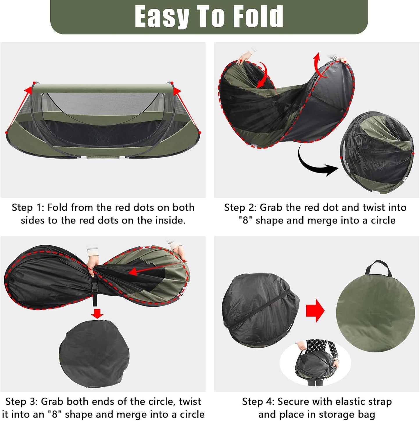 Pop-Up Mosquito Tent for Camping, 1 Person Bug Net Cot Tent, 3s Automatic Setup Screen Net for Adults & Kids, Fits with Camping Cot, Lightweight & Portable for Outdoor Hiking Traveling