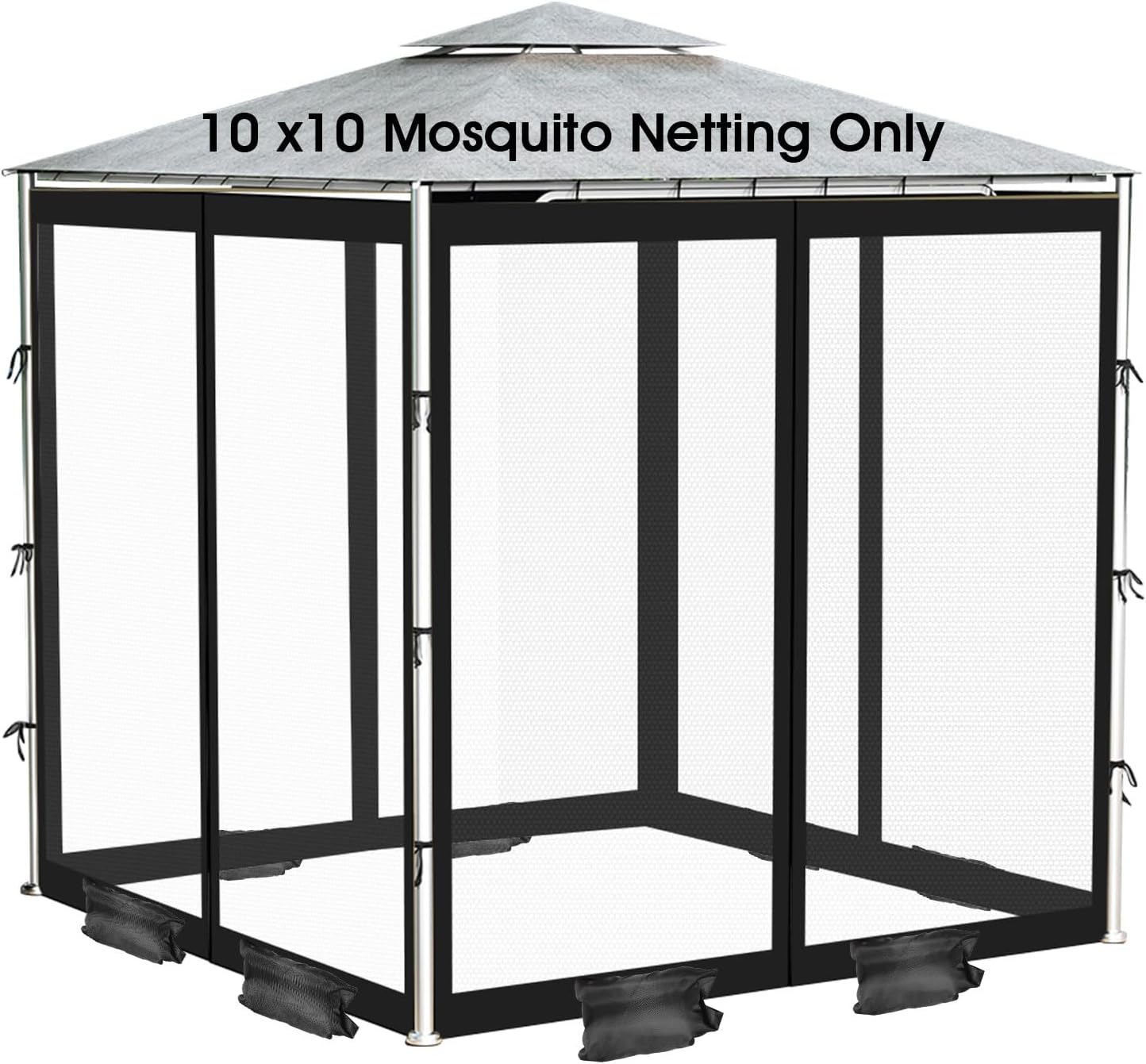 ShowyLive 12x12 Patio Umbrella Mosquito Netting with Zipper 4 Doors & 8 Weight Bag - Adjustable Polyester Mesh Bug Screen for Outdoor Umbrellas, Garden, Patio Tables (Brown)