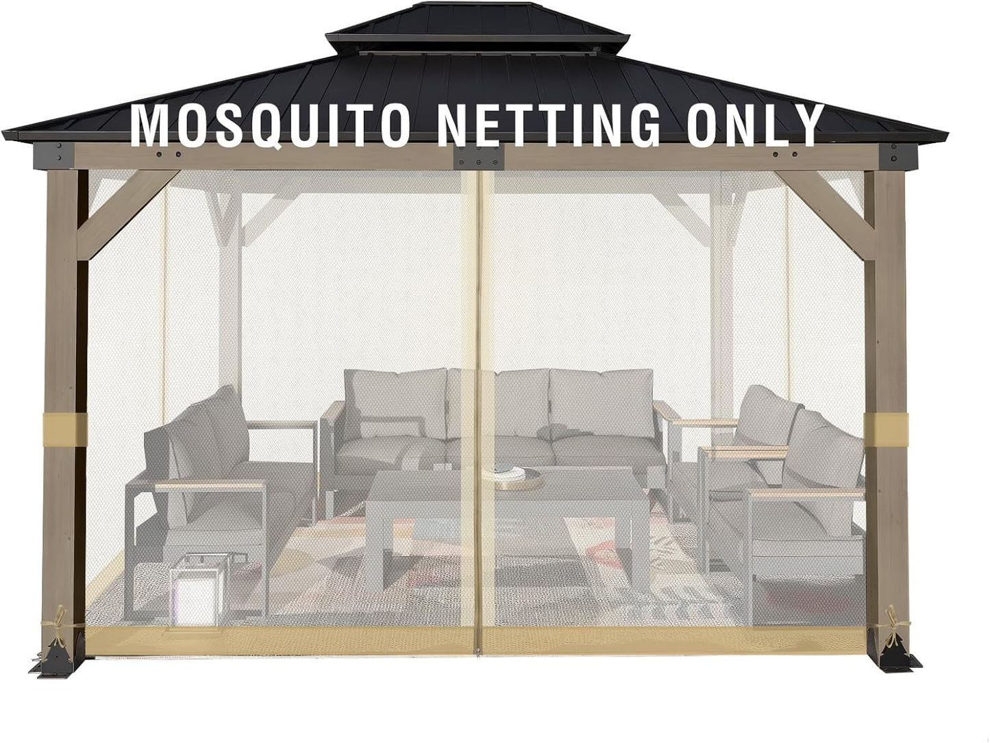 Aoodor Universal 10x12 ft Gazebo Mosquito Netting, Replacement 4-Panel Sidewalls with Double Zippers for Patio, Backyard, Deck, and Lawn (Netting Only, Black)