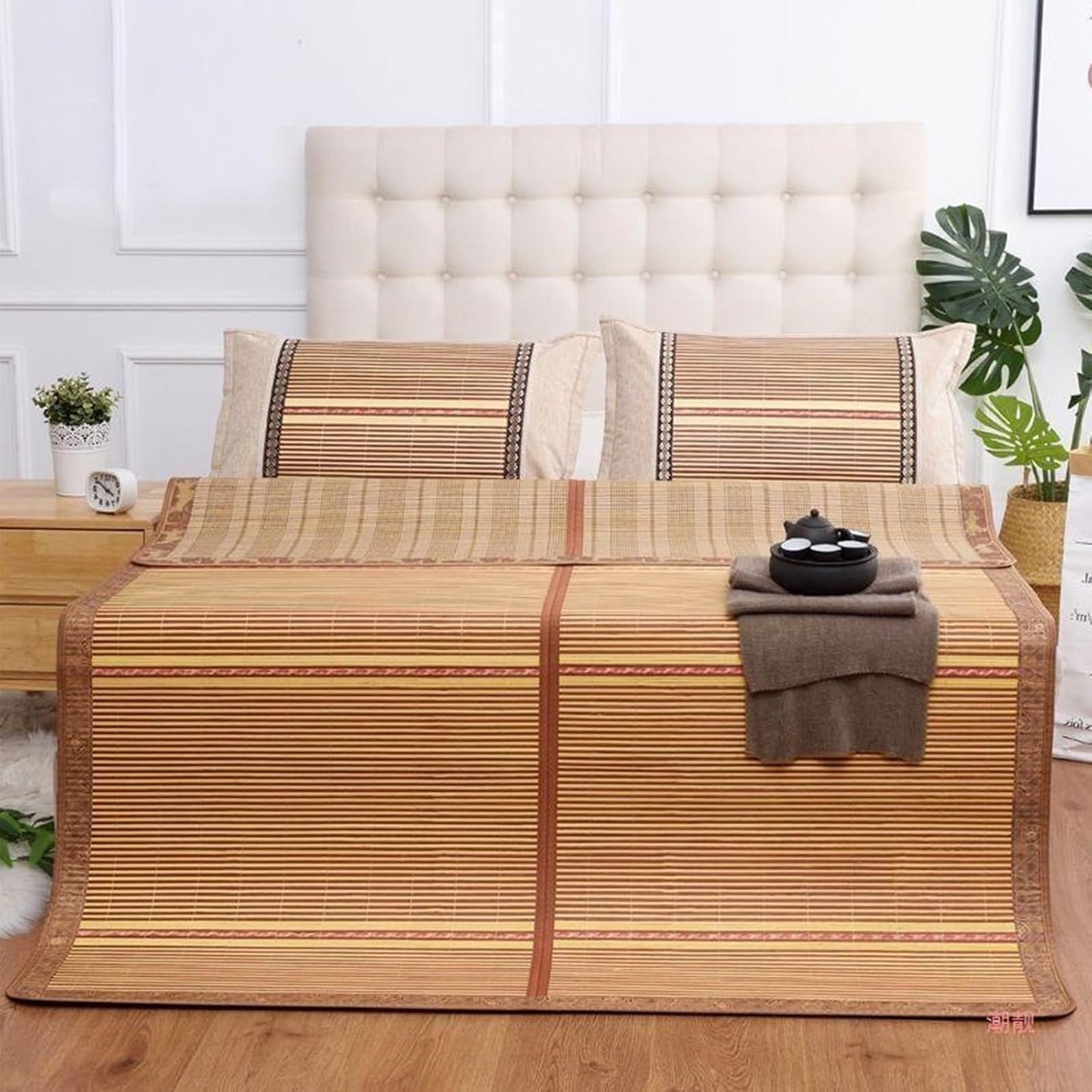 Summer Bamboo Sleeping Mat, Bamboo Summer Sleeping Mat, Bamboo Rugs for Living Room, Rattan Mat, Double-Sided Use,Student Single Double Bed Foldable Refreshing Breathable Sweat Bedding