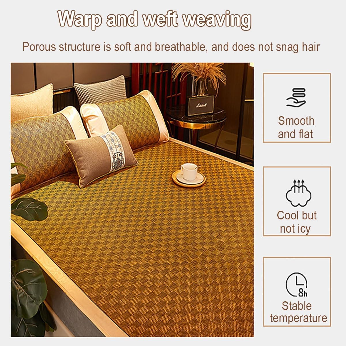 Summer Bamboo Sleeping mat, Summer Cooling Bamboo Sleeping Mat Foldable, Traditional Chinese Rattan Pad Cooling Mattress, Foldable Breathable, for Single Double Queen-Size(Color D,150cm)