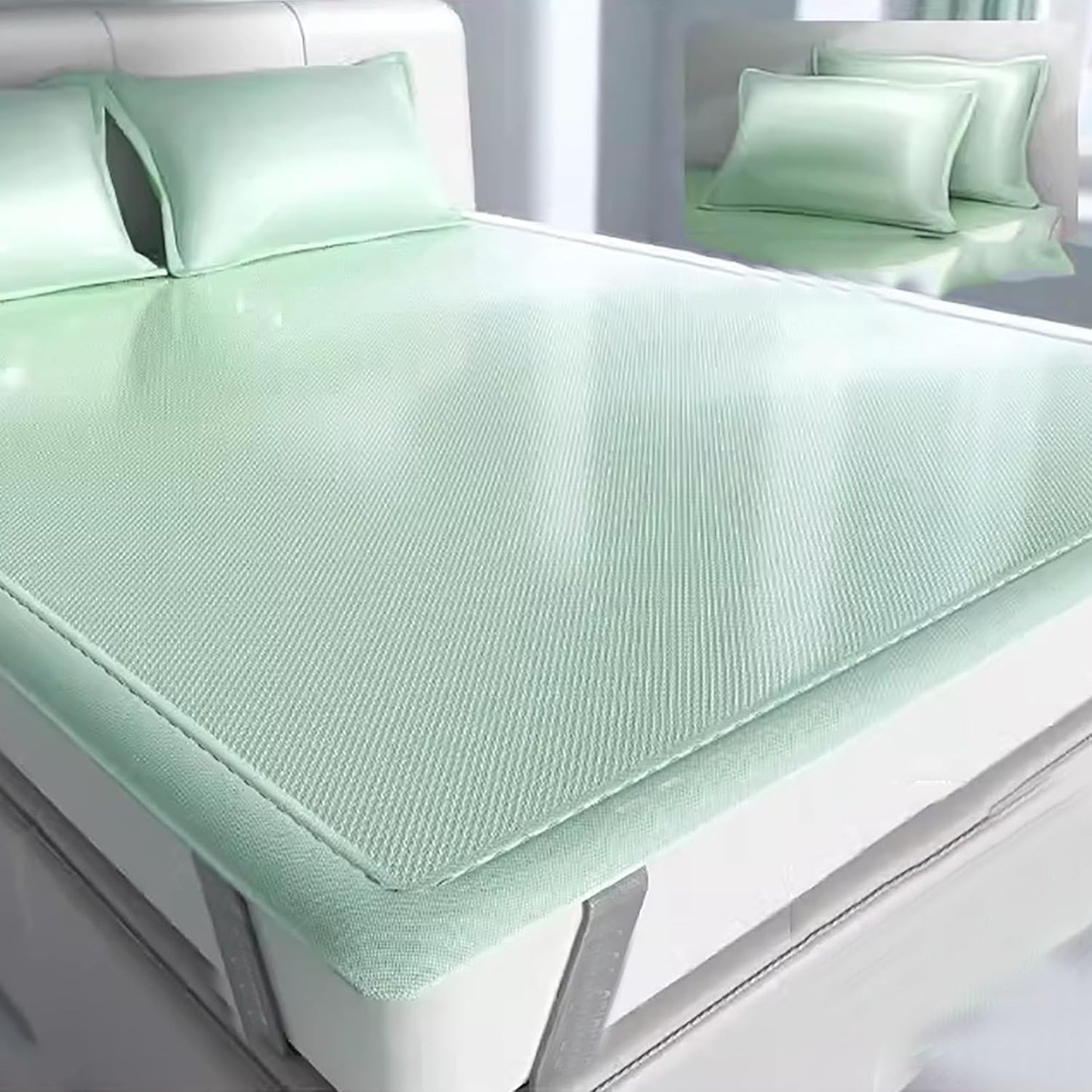 Cooling Pad for Sleeping Ice Silk Rattan Matting, Summer Sleeping Mat 3 Piece Set, Good Heat Conduction Mattress Topper Pad for Summer Hot Sleepers(Gris,150 * 200cm)