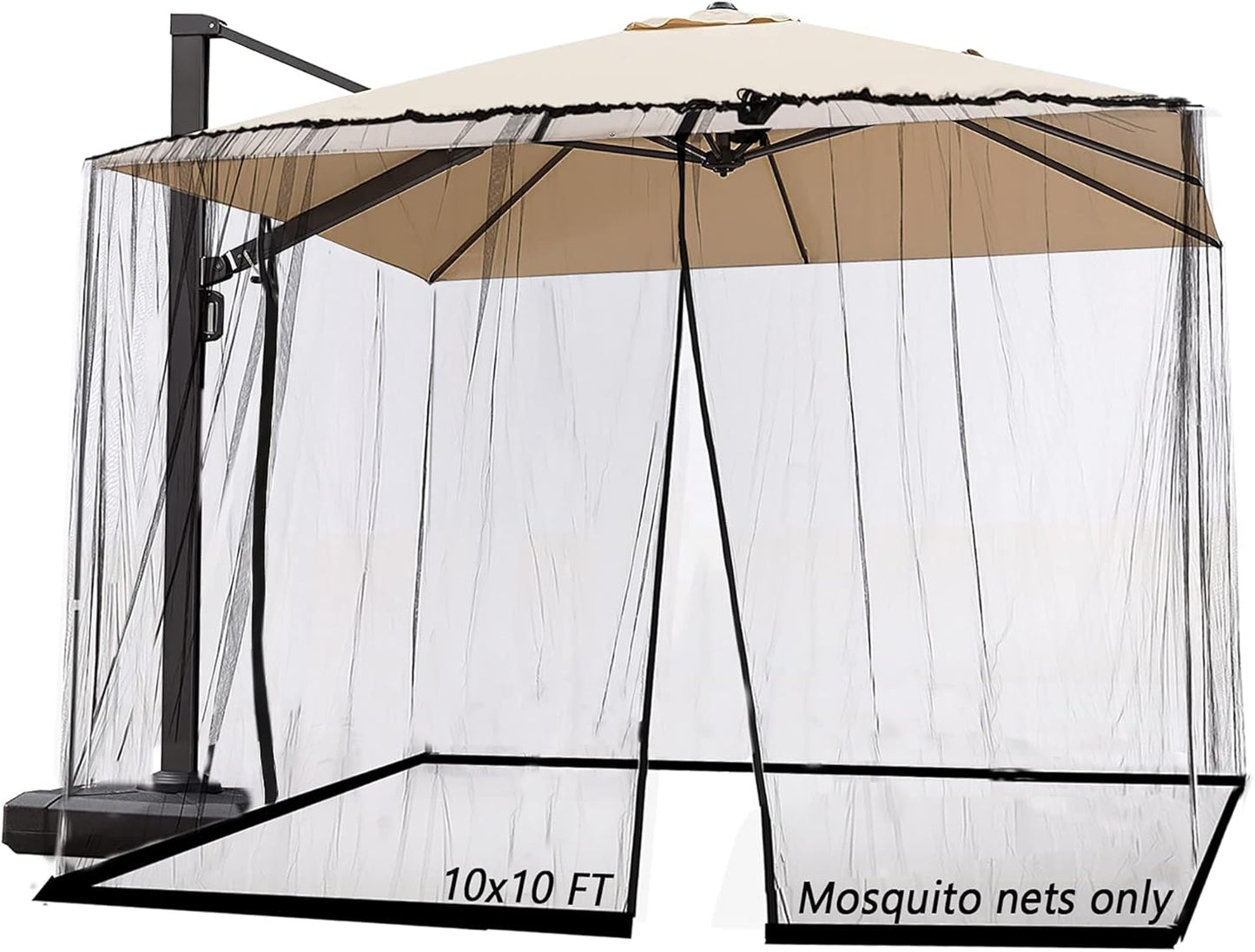 10ft Patio Mosquito Netting Patio Umbrella Cover Mosquito Netting Screen,Windproof Mosquito with Zipper Portable Foldable Umbrella Mosquito Net(10'10'7.6') (Black)