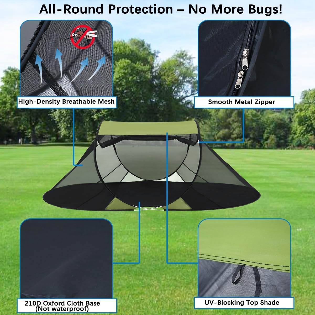 Akiky Pop Up Mosquito Tent for Camping,1 Person Camping Tent with Bug Screen Tent,Mosquito Net Foldable Portable for Adults Kids