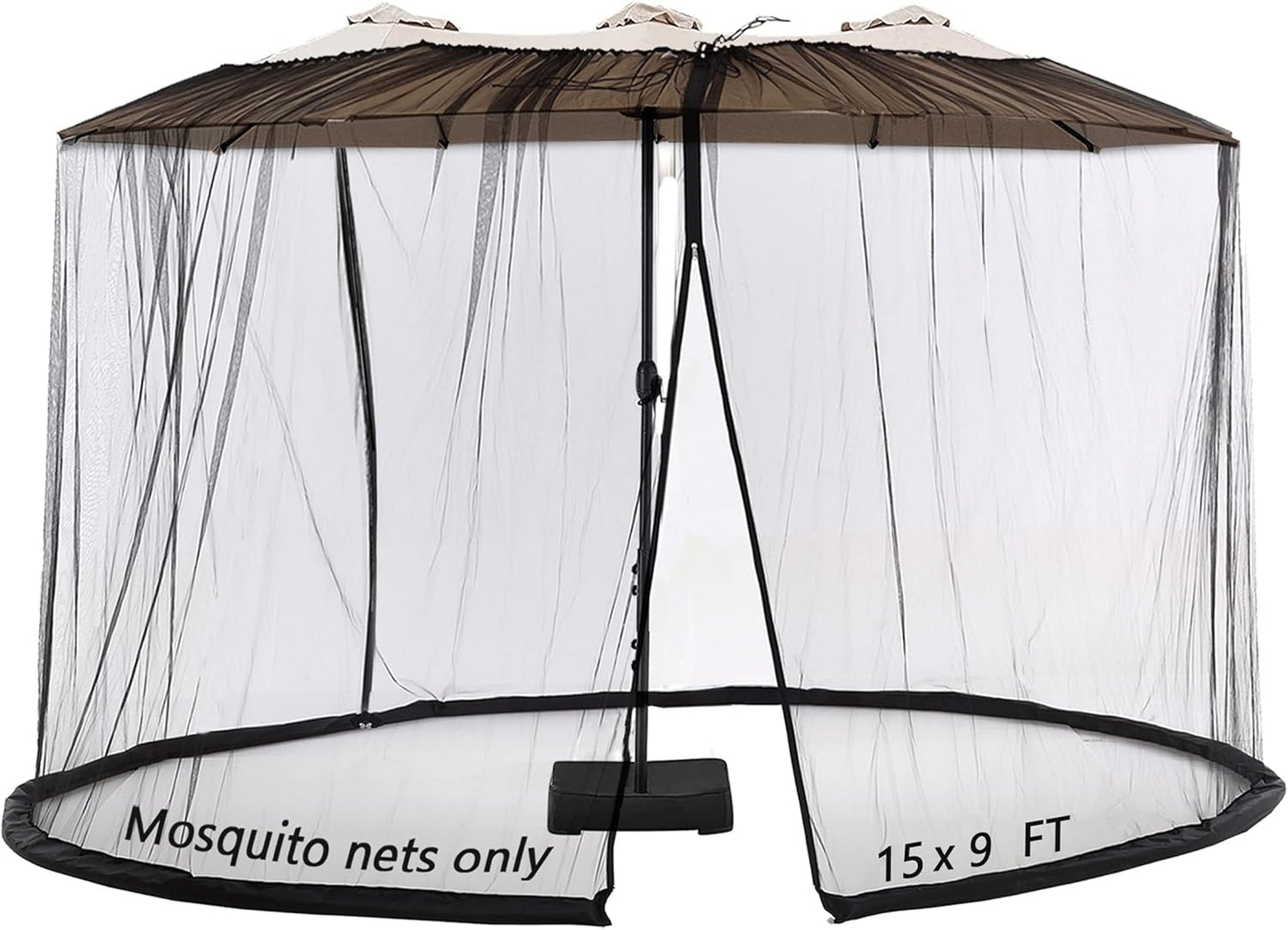 Mosquito Neting for 15FT Double-Sided Patio Umbrella Sunbrella Neting Double Zipper Water Pipe Bottom Used and for Patio Gazebo pop up canopy10x10 Interchangeable (Black 15ft)