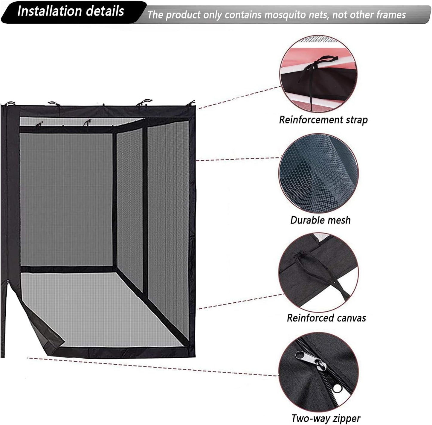 10x10 Mosquito Netting for Patio Camping Gazebo/Pop Up Canopy Tent,Double Door Side Screen Easy Installation Black(Only Mosquito Net No Frame) (Embedded 10x10)