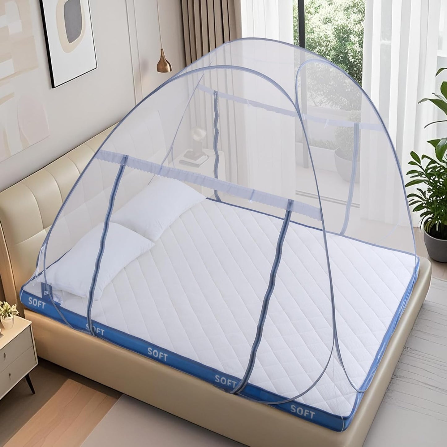 Pop-Up Mosquito Net Tent for Bed, Portable Folding Design Outdoor Camping Bed Tent with Net Bottom for Baby Adults, Easy to Install and Wash for Single/Twin Size Bed 75 x 59 x 39 inch