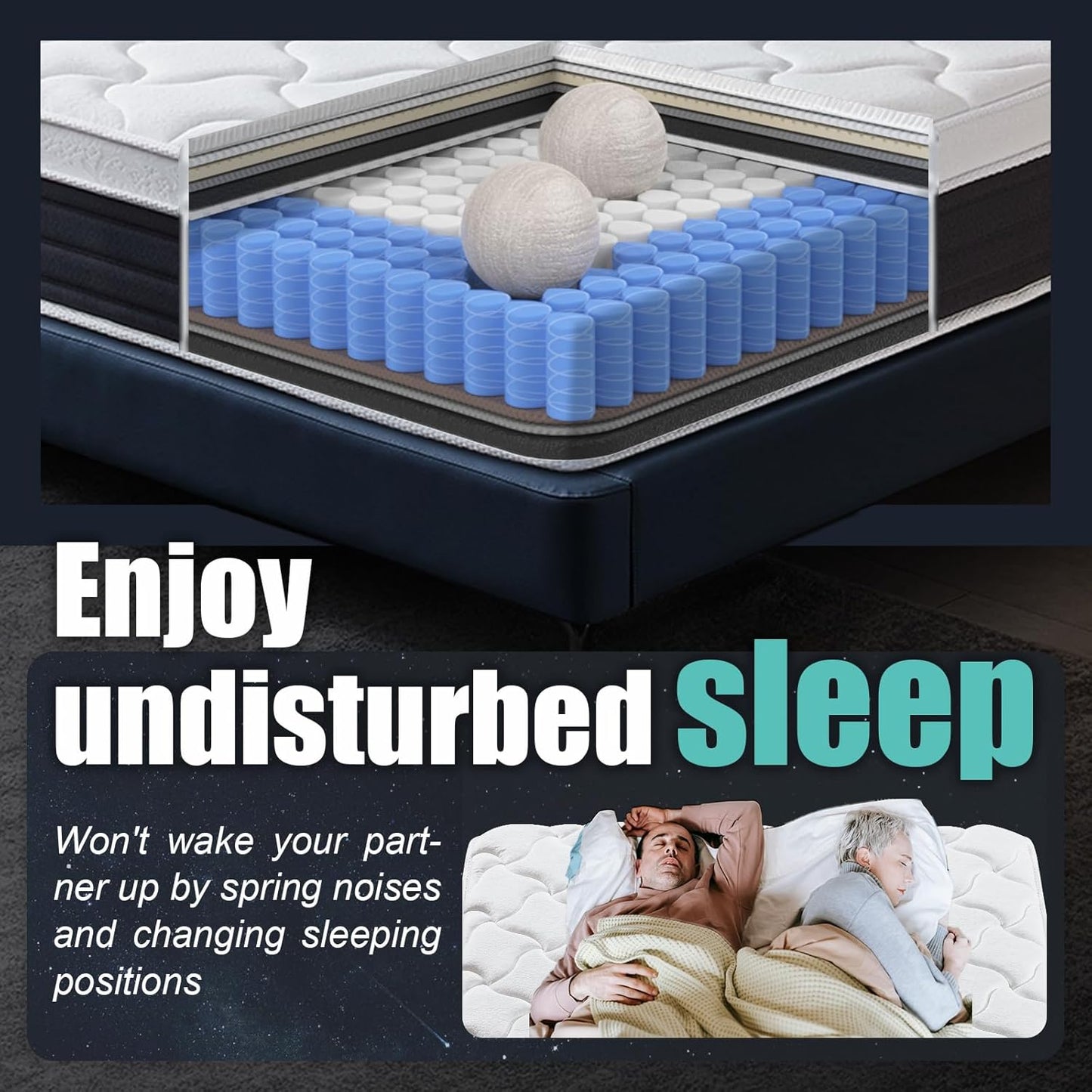 King Mattress 12 inch King Size Mattress 80"*76"*12" Healthy Material Soft Comfortable Breathable Four-Sided Reinforcement Quiet Easy to Clean Vacuum Packed