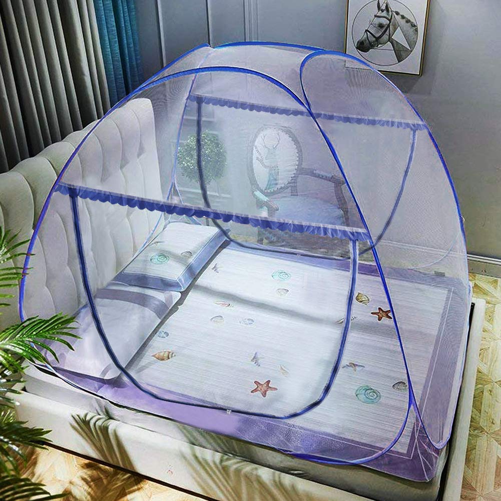 AMMER Pop Up Mosquito Net Tent for Beds, Portable Foldable Mosquito Netting Folding Design with Net Bottom,2 Entries,Suit for Twin to King Size Bed (79x71x59inch)