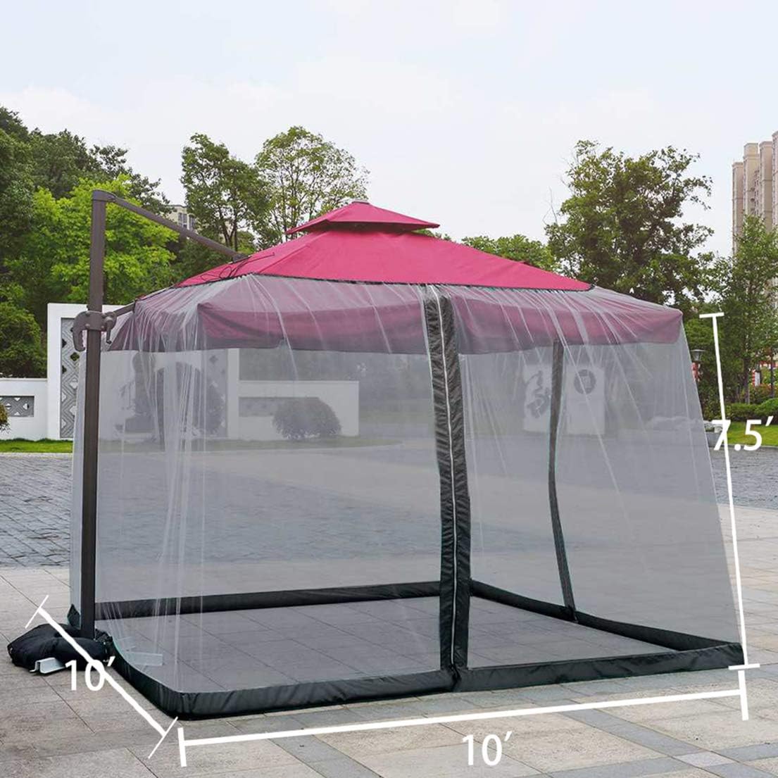 10ft Patio Mosquito Netting Patio Umbrella Cover Mosquito Netting Screen,Windproof Mosquito with Zipper Portable Foldable Umbrella Mosquito Net(10'10'7.6') (Black)