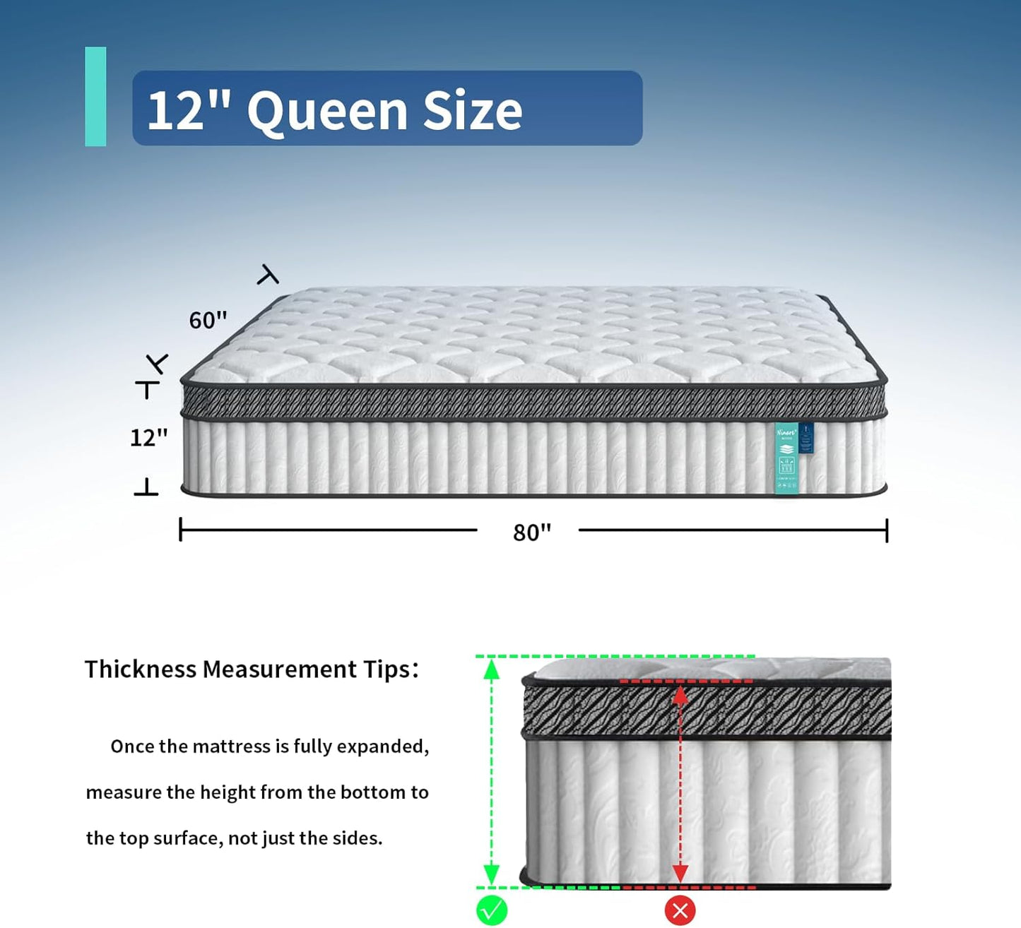 12 inch Queen Mattress, Hybrid Memory Foam and Pocket Spring, Motion Isolation, Medium Firm,Edge Support, Soft Touch, Cool and Breathable,Comfortable Mattress in a Box