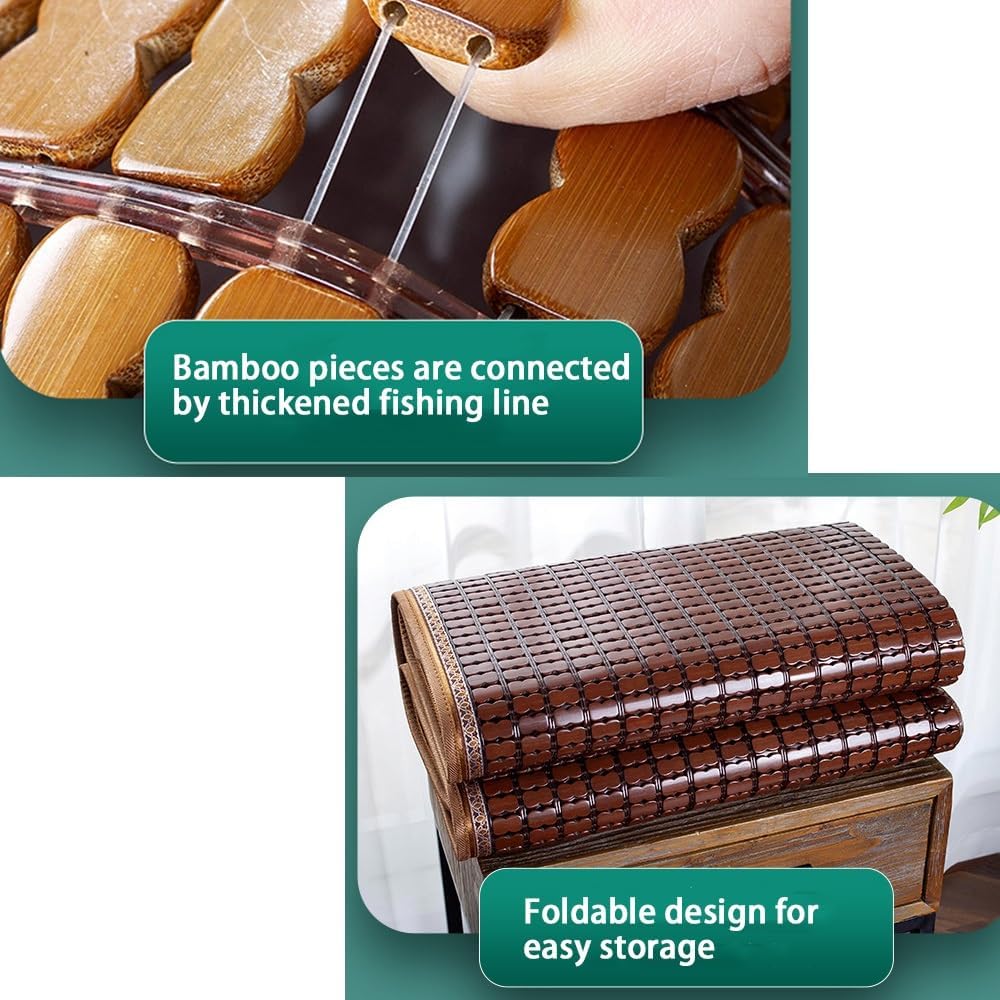 Natural Bamboo Summer Sleeping Mat, Foldable Cooling Mat for Bed, Home Quick Cooling Textile Rattan Mat, Bamboo Sleeping Mat for Home School Dormitory, Brown