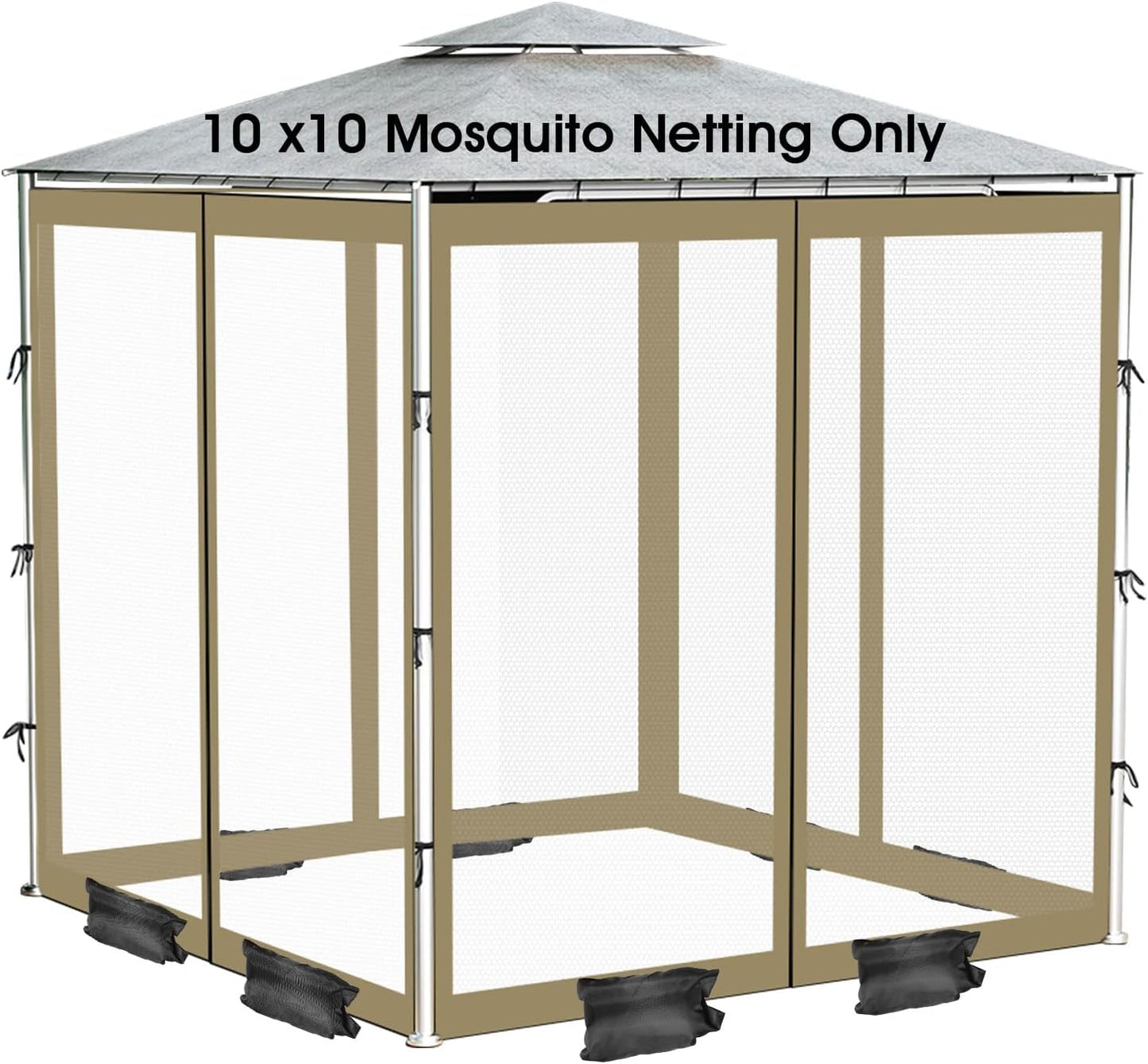 ShowyLive 12x12 Patio Umbrella Mosquito Netting with Zipper 4 Doors & 8 Weight Bag - Adjustable Polyester Mesh Bug Screen for Outdoor Umbrellas, Garden, Patio Tables (Brown)