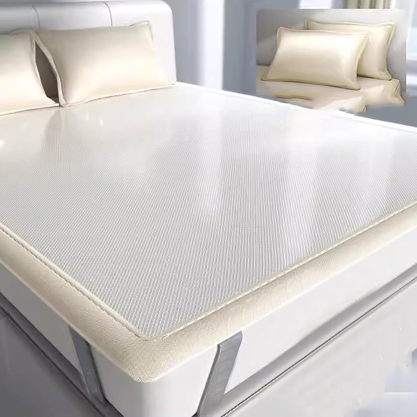 Cooling Pad for Sleeping Ice Silk Rattan Matting, Summer Sleeping Mat 3 Piece Set, Good Heat Conduction Mattress Topper Pad for Summer Hot Sleepers(Gris,150 * 200cm)