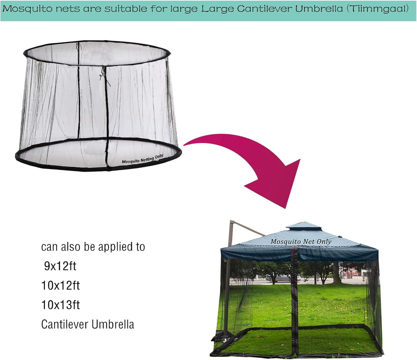 Mosquito Neting for 15FT Double-Sided Patio Umbrella Sunbrella Neting Double Zipper Water Pipe Bottom Used and for Patio Gazebo pop up canopy10x10 Interchangeable (Black 15ft)