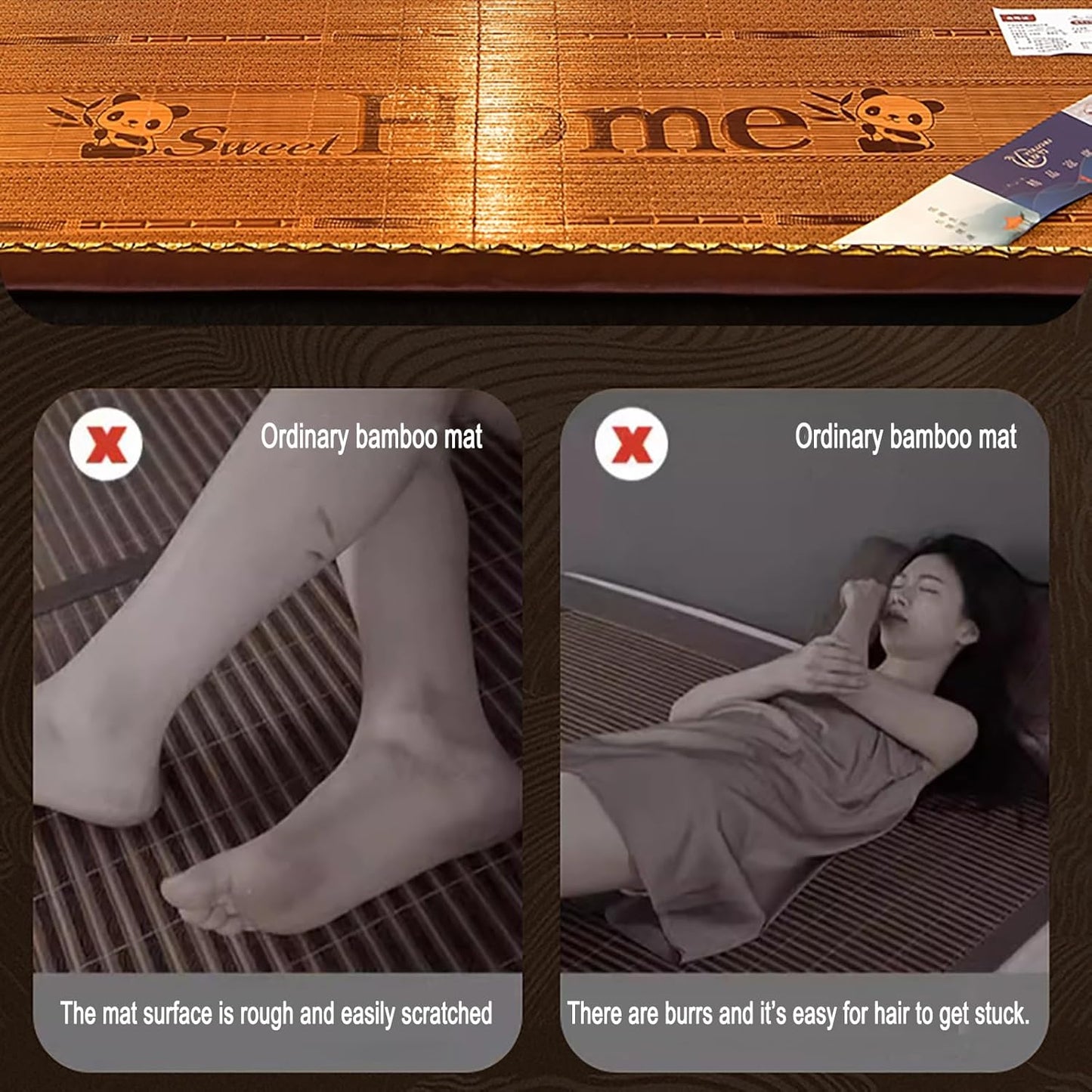Breathable Carbonized Bamboo Summer Sleeping Mat, Rattan Cooling mat, Folding Mattress Bamboo, Foldable Double Sided Bamboo mat for Bed| Bedroom Essential for Summer Sleeping(with Pillowcase)