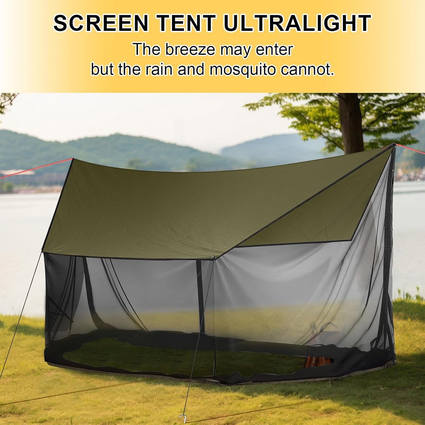 Screen House for Hammock, Backpacking Hammock Tent with Mosquito Net Portable Waterproof Bug Screen Tent for Canoe Picnics Hiking Camping Beach Backyards Outdoor in Summer