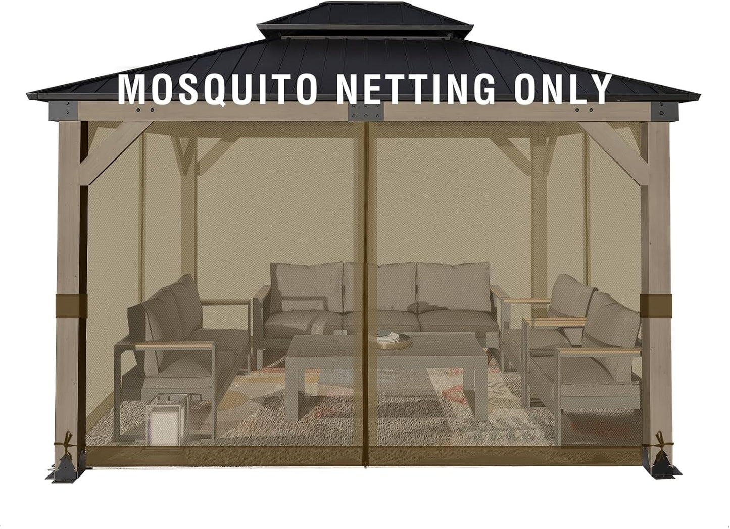 Aoodor Universal 10x12 ft Gazebo Mosquito Netting, Replacement 4-Panel Sidewalls with Double Zippers for Patio, Backyard, Deck, and Lawn (Netting Only, Black)