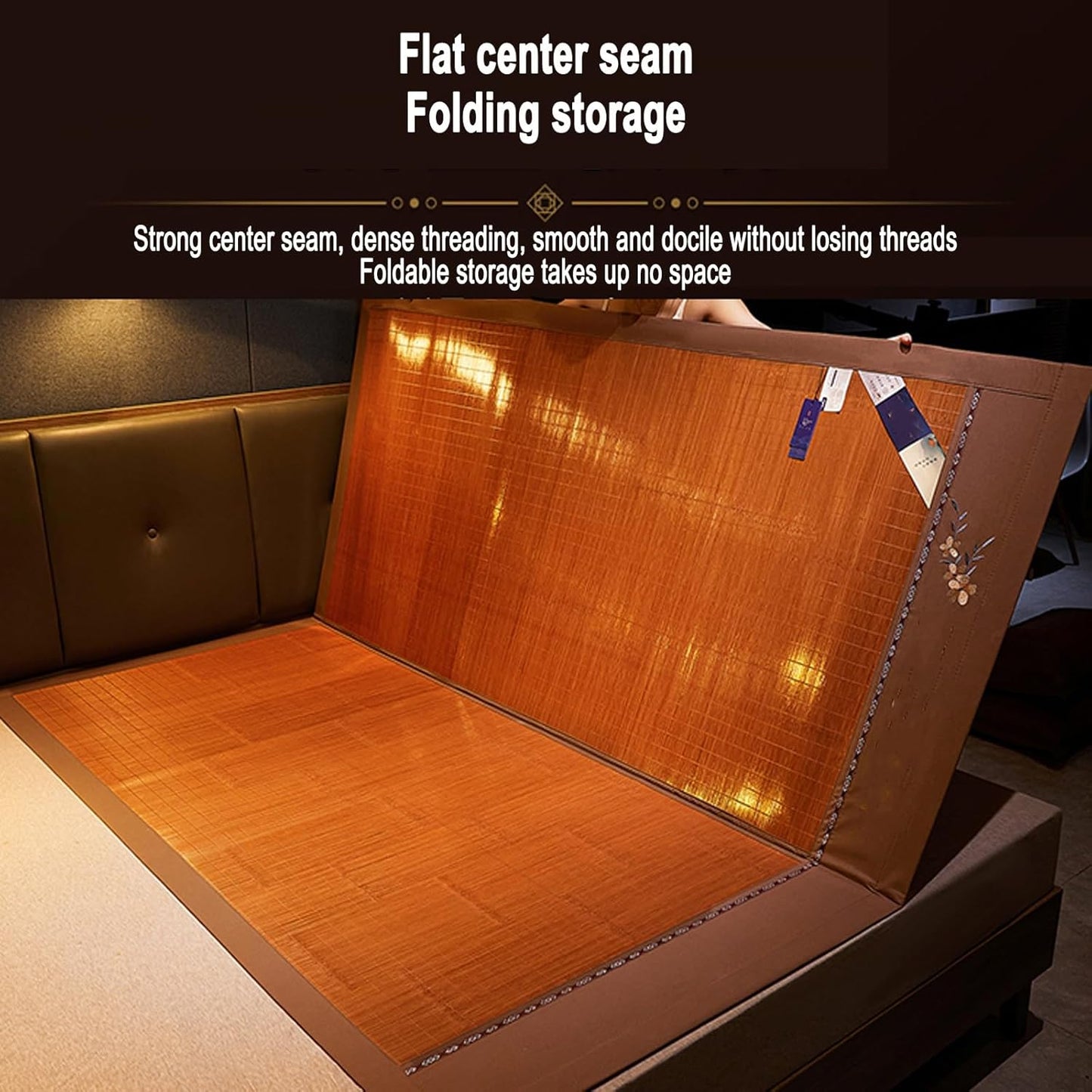 Breathable Carbonized Bamboo Summer Sleeping Mat, Rattan Cooling mat, Folding Mattress Bamboo, Foldable Double Sided Bamboo mat for Bed| Bedroom Essential for Summer Sleeping(with Pillowcase)