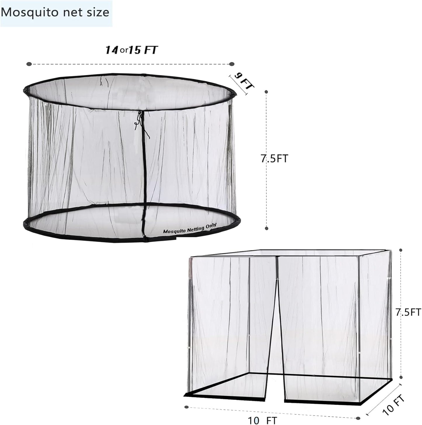 14FT Black Outdoor Umbrella Net, Suitable for Patio Gazebo and Double Sided Patio Umbrella, Tear-Resistant Mesh Fabric, Easy Installation