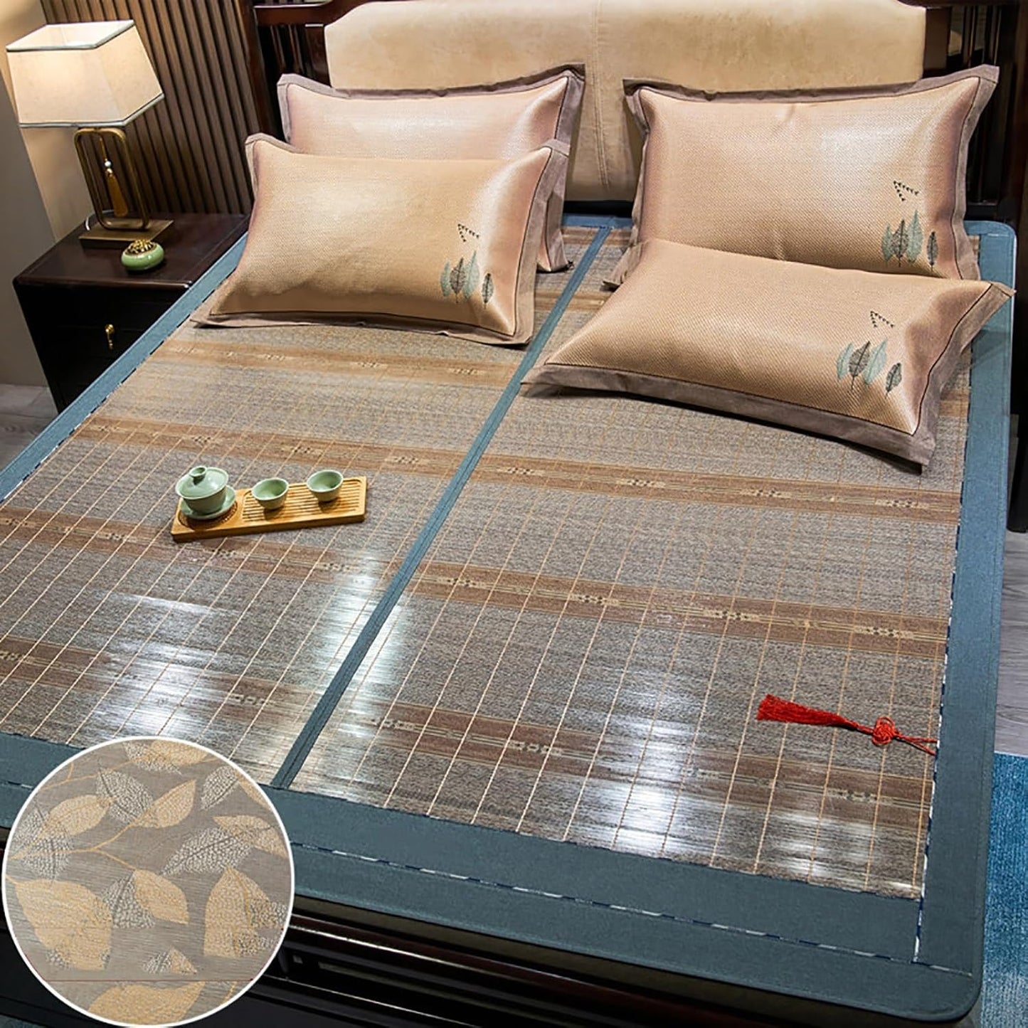 Breathable Carbonized Bamboo Summer Sleeping Mat, Rattan Cooling mat, Folding Mattress Bamboo, Foldable Double Sided Bamboo mat for Bed| Bedroom Essential for Summer Sleeping(with Pillowcase)