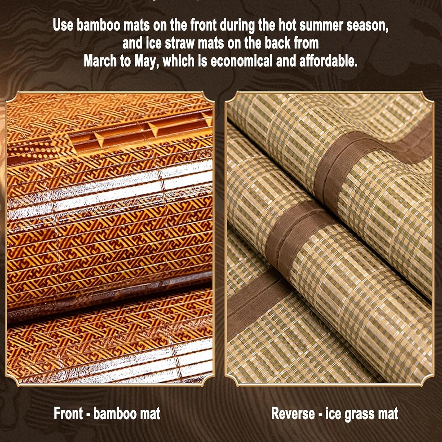 Breathable Carbonized Bamboo Summer Sleeping Mat, Rattan Cooling mat, Folding Mattress Bamboo, Foldable Double Sided Bamboo mat for Bed| Bedroom Essential for Summer Sleeping(with Pillowcase)