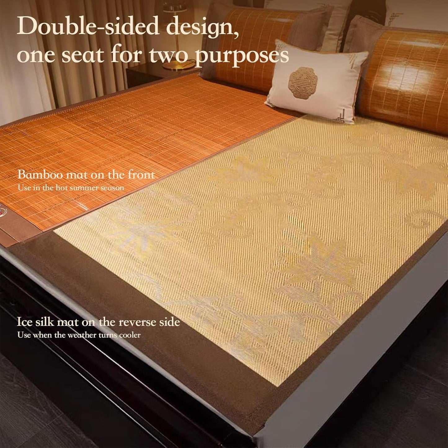 Foldable Double Sided Bamboo Mat for Bed,Summer Bamboo Sleeping Mat,Home Quick Cooling Textile Rattan Mat Suitable for Children,Adults and Seniors