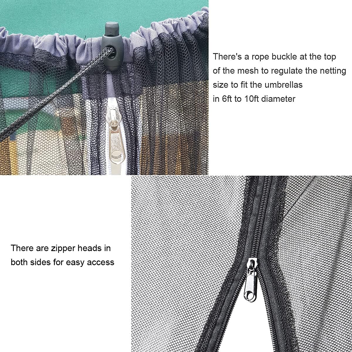 Mosquito Neting for 15FT Double-Sided Patio Umbrella Sunbrella Neting Double Zipper Water Pipe Bottom Used and for Patio Gazebo pop up canopy10x10 Interchangeable (Black 15ft)