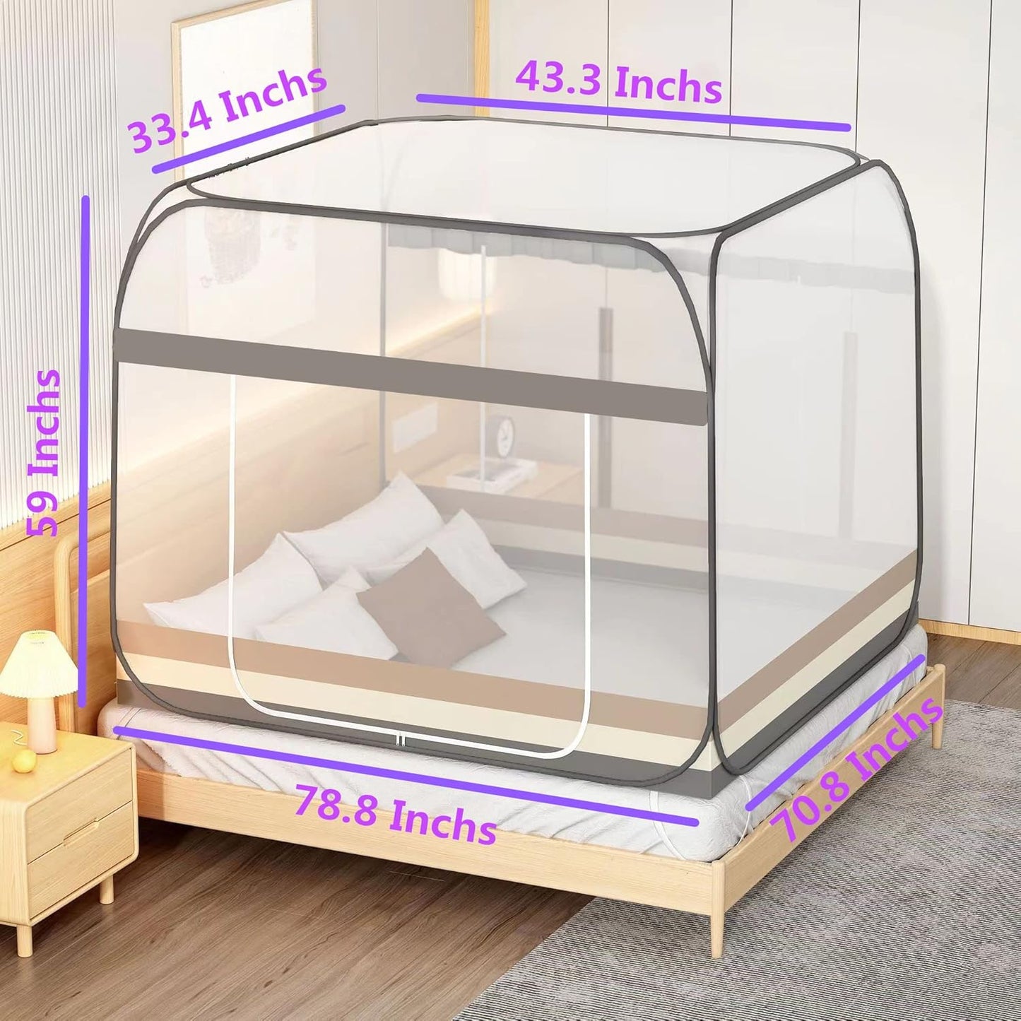 PARFINER Mosquito Net for Patio Bed Tent King Size Portable Mosquito Netting (79 * 72 Inch Grey)
