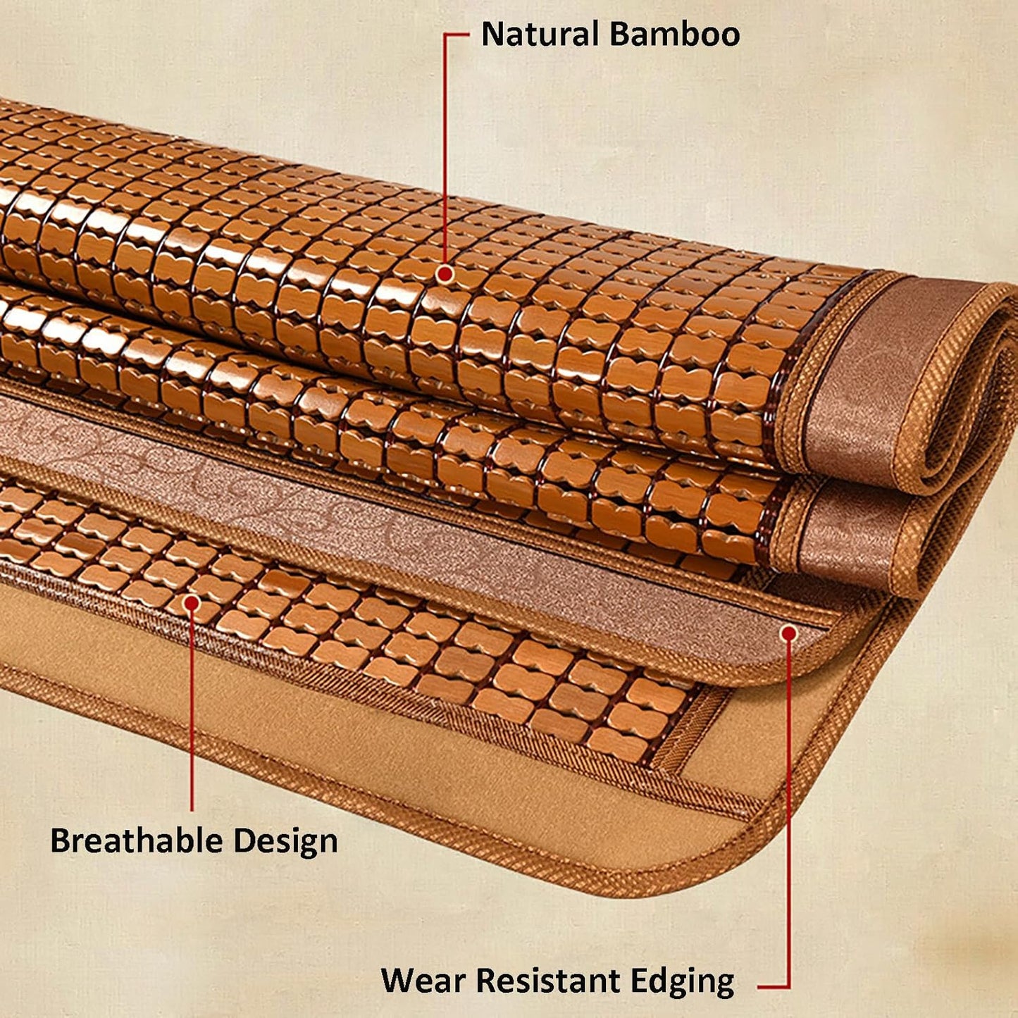 Summer Bamboo Sleeping Mat, Breathable Mattress Topper Pad Single/Twin/Full/Queen/King Size, Folding Sleeping Mattress Quick Cooling Bed for Home School, 100x190cm(39.4x75in)