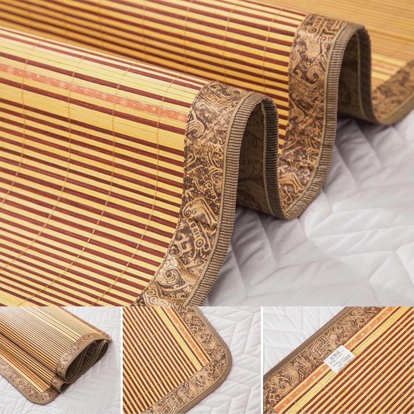 Summer Bamboo Sleeping Mat, Bamboo Summer Sleeping Mat, Bamboo Rugs for Living Room, Rattan Mat, Double-Sided Use,Student Single Double Bed Foldable Refreshing Breathable Sweat Bedding