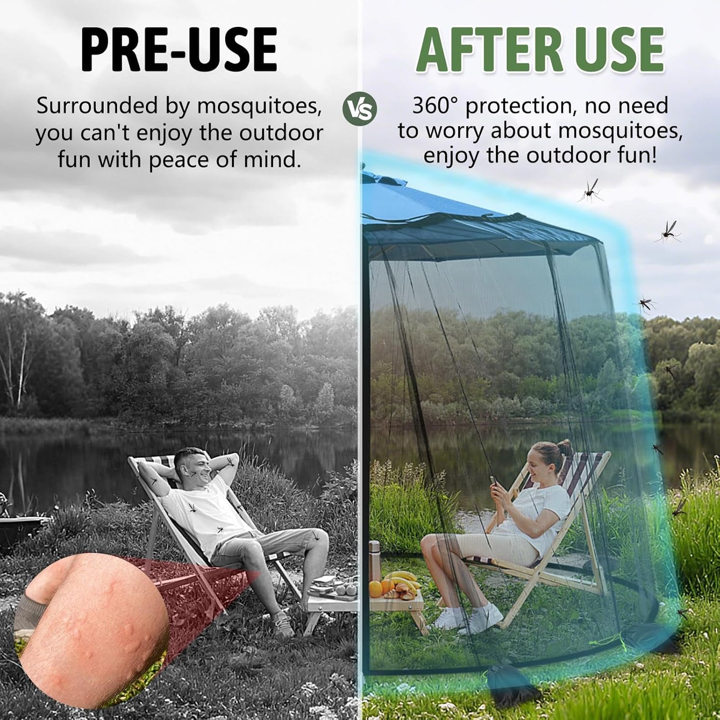 Mosquito Netting for Patio - Mosquito Netting for Outdoor Umbrellas and Patio Tables - Patio Mosquito Netting with 2 Zipper Door and 6 Sandbags, 8 Clamps
