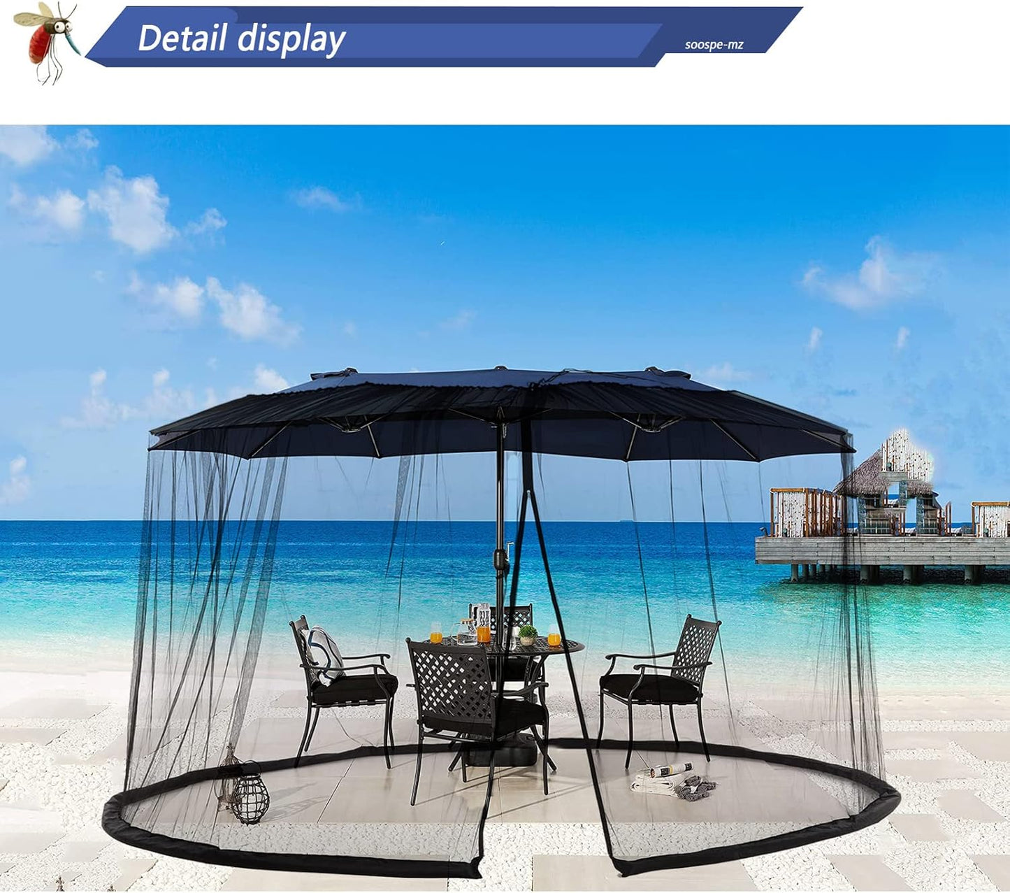 15FT Mosquito Netting for Patio Umbrella Double Sided Patio Umbrella Canopy Netting &10X10 Ft Gazebo (Black)(Does Not Contain Gazebo Patio Umbrela) (15FT Black)