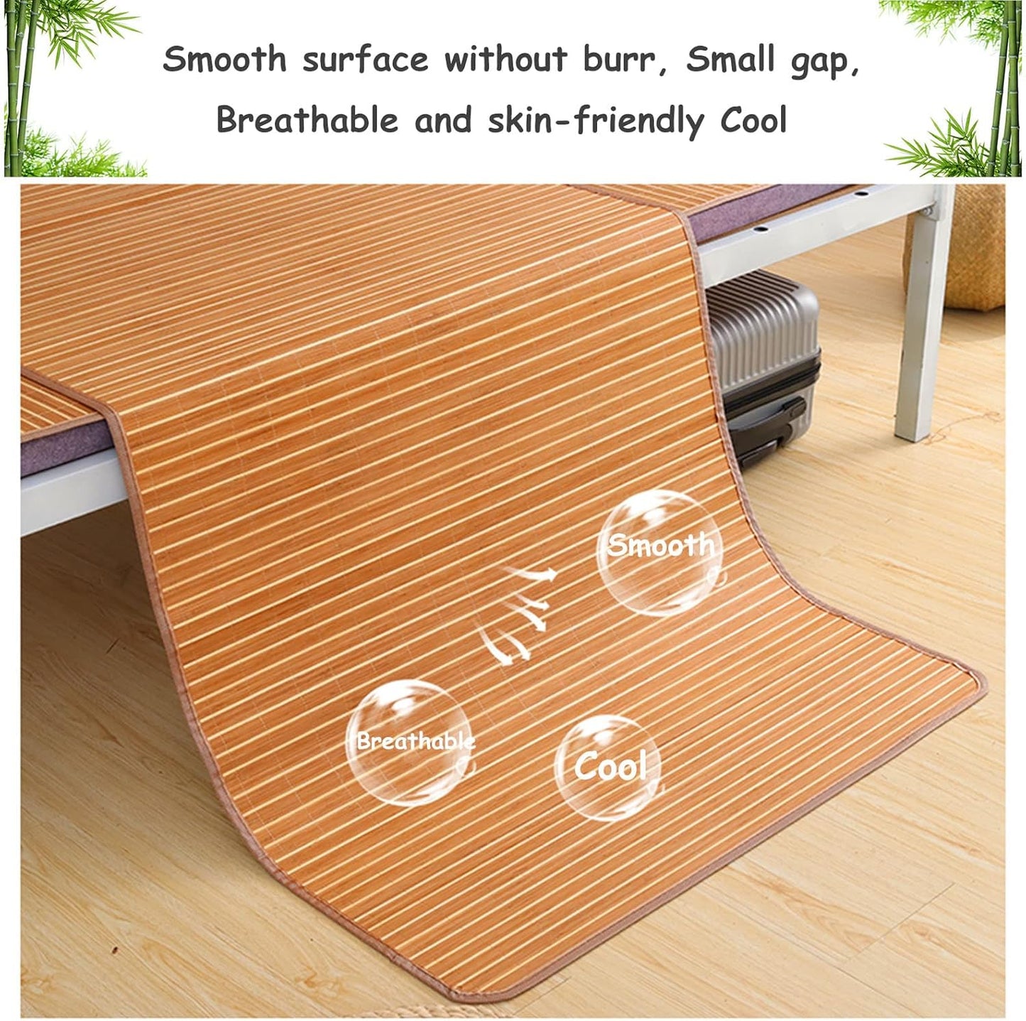 Summer Bamboo Sleeping Mat, Foldable Double Sided Mat for Bed, Mattress Topper Twin/Queen Cool Mat for Living Room Floor (90x190cm/35.4x74.8inch)