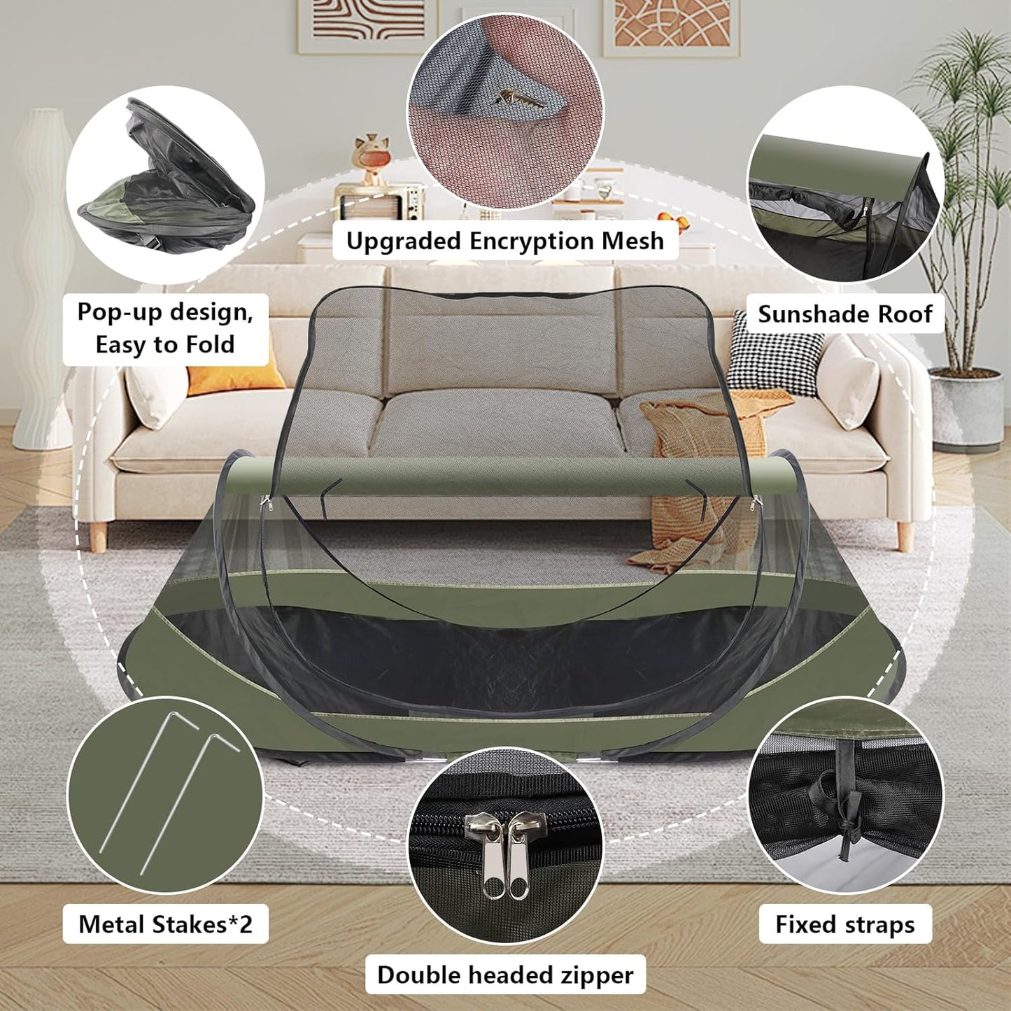 Pop-Up Mosquito Tent for Camping, 1 Person Bug Net Cot Tent, 3s Automatic Setup Screen Net for Adults & Kids, Fits with Camping Cot, Lightweight & Portable for Outdoor Hiking Traveling